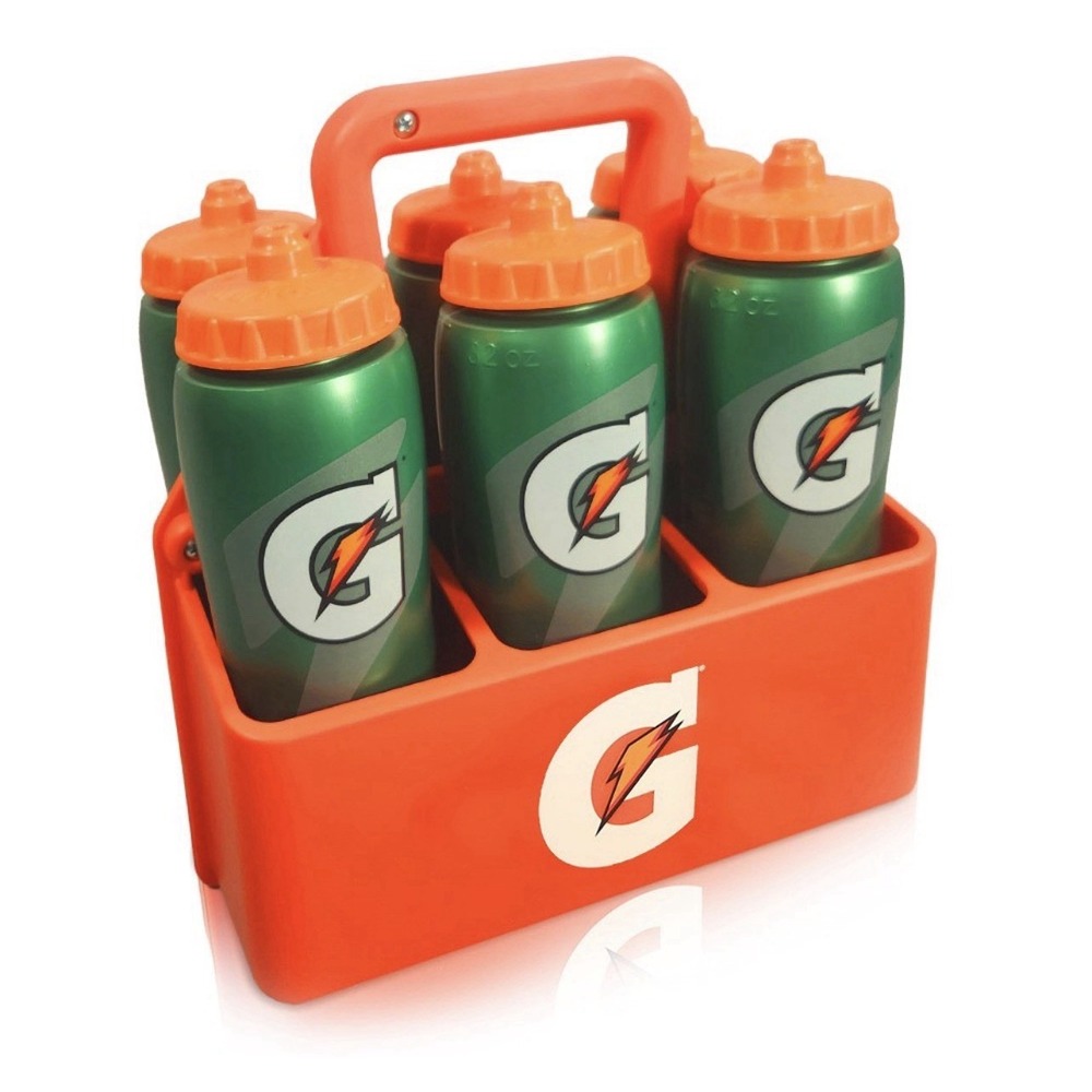 Gatorade Orange 6 Pack Sport Squeeze Bottle Carrier Holder w/ 6 (32 oz) Bottles